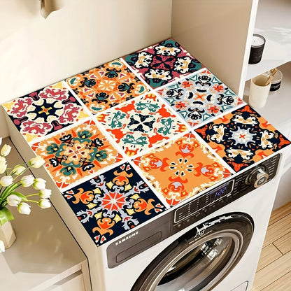 Washing Machine Cover Vintage Mosaic Pattern Dustproof Anti-Slip Diatomite Material 23.62 x 19.69 Inch Multi-Use Appliance Protector for Laundry Room Kitchen Top Load Washer