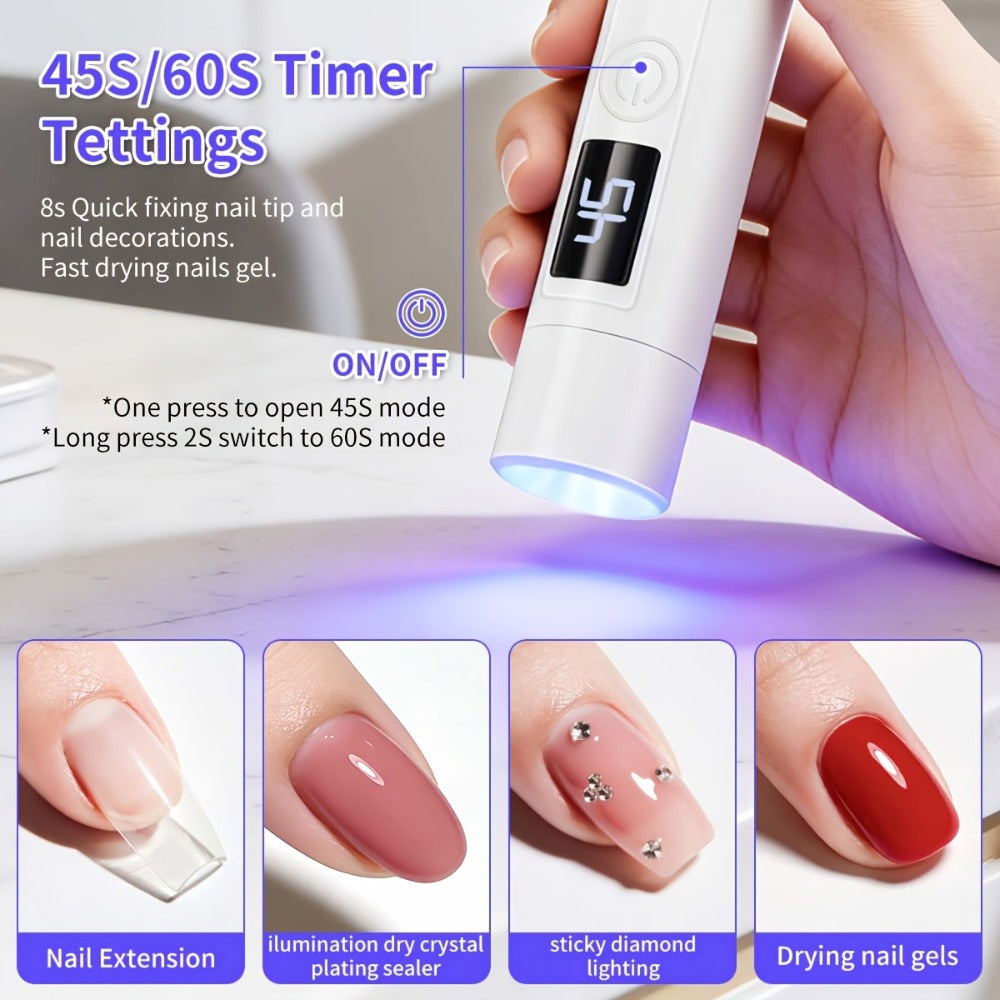 French Manicure Nail Stamper LED Lamp Kit — 4-Head Portable Rechargeable DIY Nail Art Tool with Nail Sticker Decor, One-Step Press-On French Tip Nail Light for Beginners Home & Travel, Gift for Women