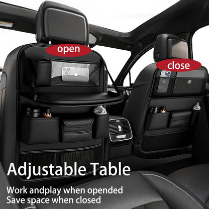 Car Backseat Organizer with Foldable Table Tray & Tablet Holder – PU Leather Seat Back Protector Kick Mat, Multi-Pocket Storage for Kids & Travel