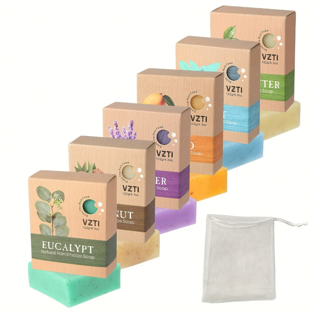 Natural Bar Soap Handmade 3pc & 6pc Set - Exfoliating Moisturizing Body Soap with Eucalyptus, Lavender, Mango & Shea Butter Essential Oils, Deep Cleansing 122g Bath Soap Gift Set for Women Men