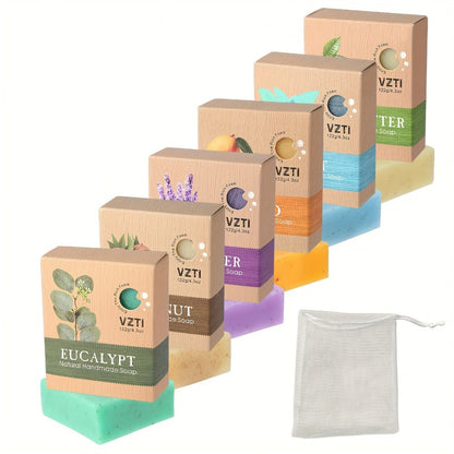 Natural Bar Soap Handmade 3pc & 6pc Set - Exfoliating Moisturizing Body Soap with Eucalyptus, Lavender, Mango & Shea Butter Essential Oils, Deep Cleansing 122g Bath Soap Gift Set for Women Men