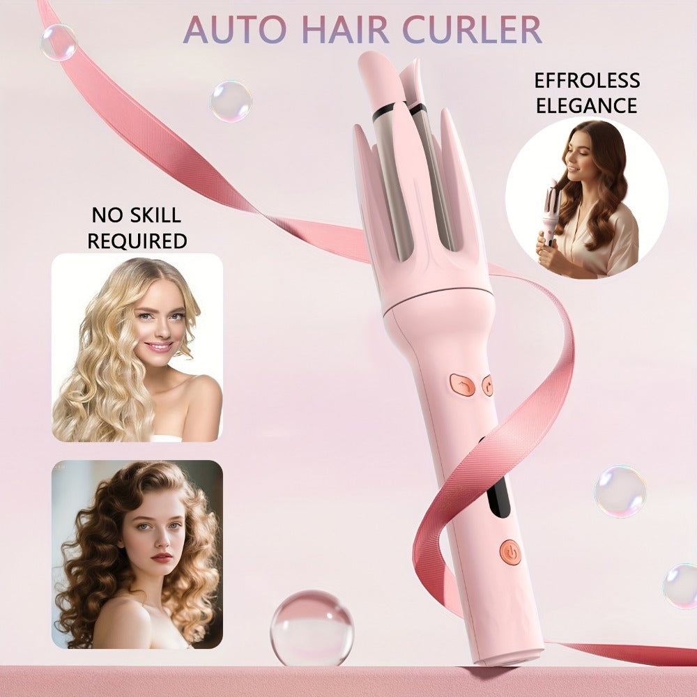 Automatic Rotating Curling Wand with Ceramic Barrel & Smart Anti-Tangle Technology — Adjustable Temp 150–210°C, Fast Heat-Up, Home Travel Salon Hair Curler for Women, Gift Ready, Pink Purple Yellow