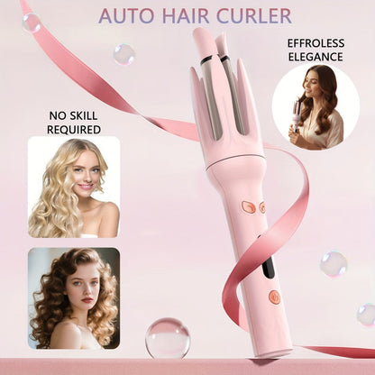 Automatic Rotating Curling Wand with Ceramic Barrel & Smart Anti-Tangle Technology — Adjustable Temp 150–210°C, Fast Heat-Up, Home Travel Salon Hair Curler for Women, Gift Ready, Pink Purple Yellow