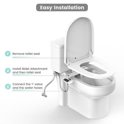 Bidet Attachment for Toilet - Dual Retractable Nozzle Non-Electric Self-Cleaning Fresh Water Bidet Sprayer, Adjustable Water Pressure, Fits Most Toilets, Brass T-Adapter & Metal Hose Included, Easy Install