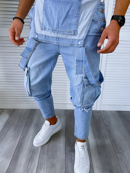 Men's Hooded Coveralls - Multi-Pocket Denim Design
