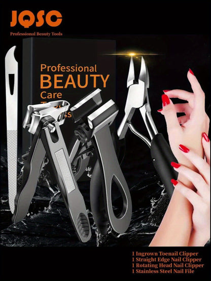 Heavy Duty Toenail Clippers Set 3 Piece for Thick Nails — Wide Jaw Stainless Steel Straight & Angled Nail Clipper with Nail File, Large Nail Cutter for Men Seniors Women Ingrown Toenail Pedicure Tool