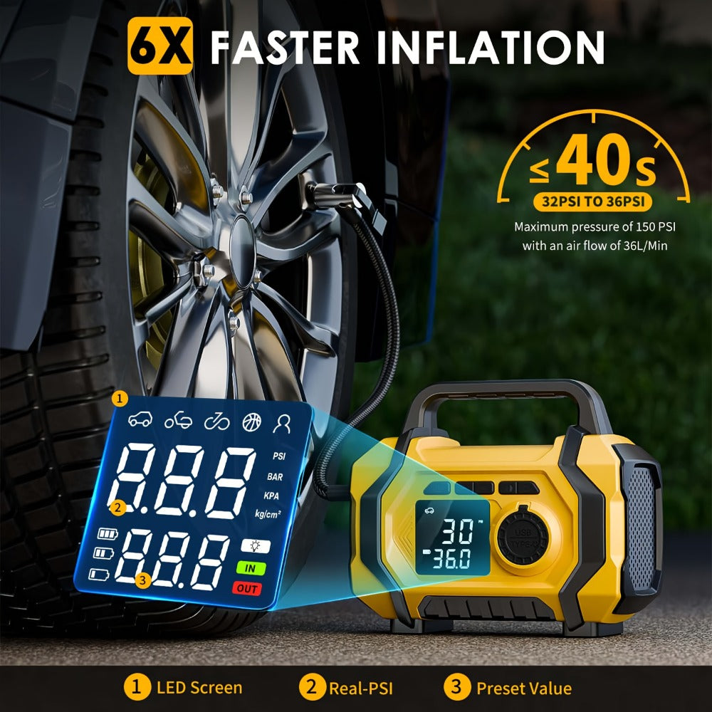 7000A Jump Starter with Air Compressor & Tire Inflator, 8-in-1 Portable Car Battery Booster for 9L Gas 8.5L Diesel, 150PSI Auto-Stop, Power Bank, LED Emergency Light, 12V Cars Trucks SUVs Motorcycles
