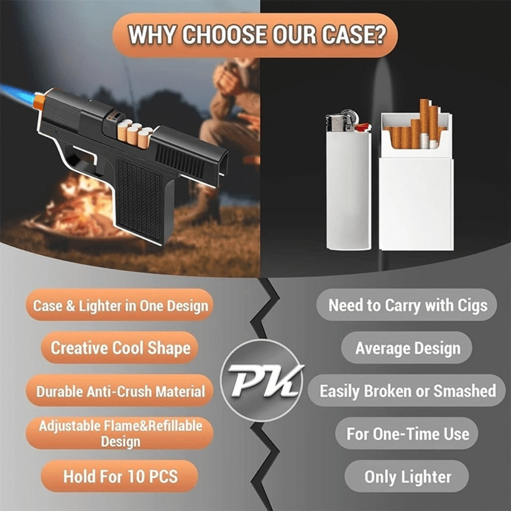 Blue Flame Torch Lighter with Adjustable Flame, Windproof Butane Cigar Lighter for BBQ Outdoor Survival Kitchen, Creative Cigarette Case Lighter with Gift Box Packaging – Men's Gift (Butane Not Included)