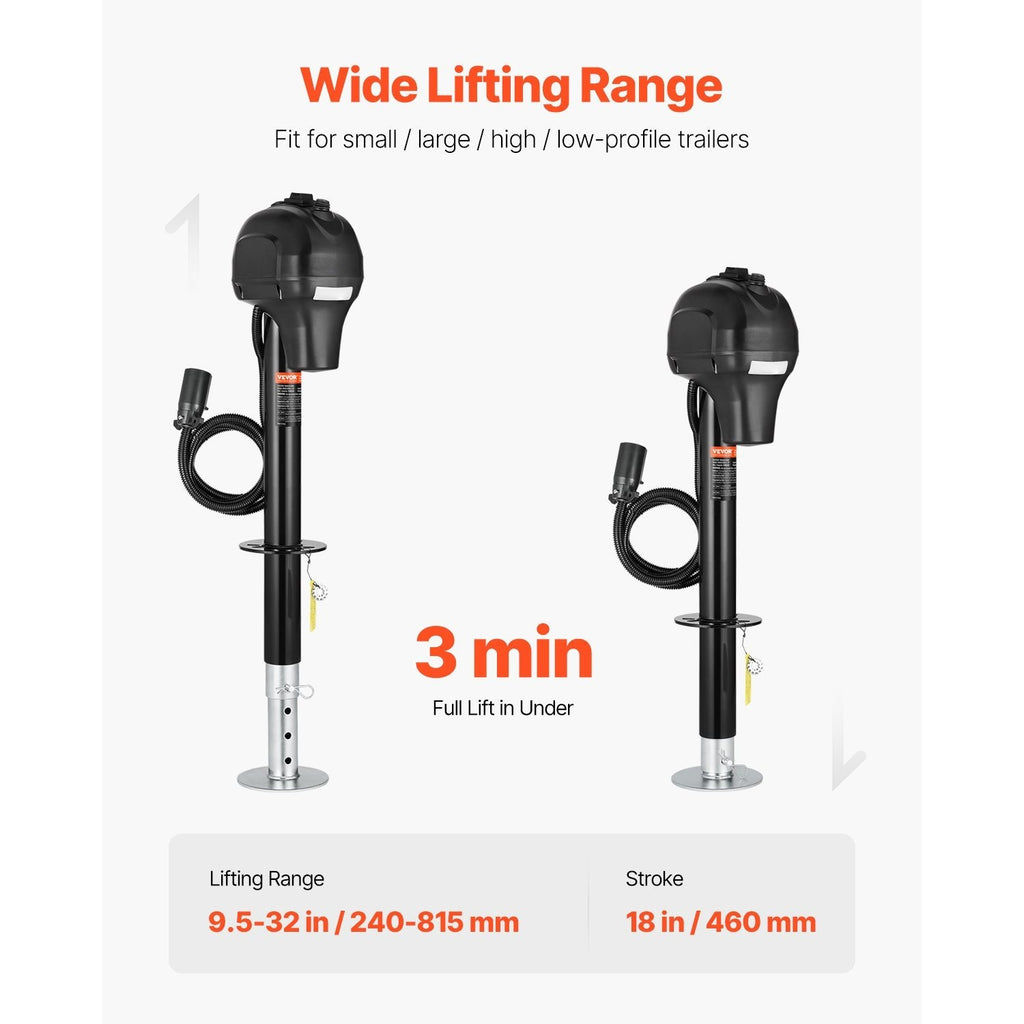 VEVOR Electric Trailer Jack 3500 lbs / 5000 lbs Power Tongue Jack for RV Trailer & Camper Black With a 7-pin Trailer Connector / With Remote Control
