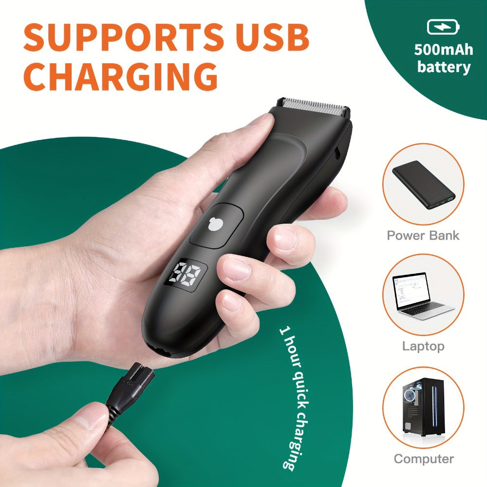 Groin Trimmer Men IPX7 Waterproof Ceramic Blade Electric Body Shaver – LCD Battery Display & Replaceable Head, Wet Dry Safe Ball Trimmer Grooming Kit for Sensitive Areas Pubic Hair Manscaping