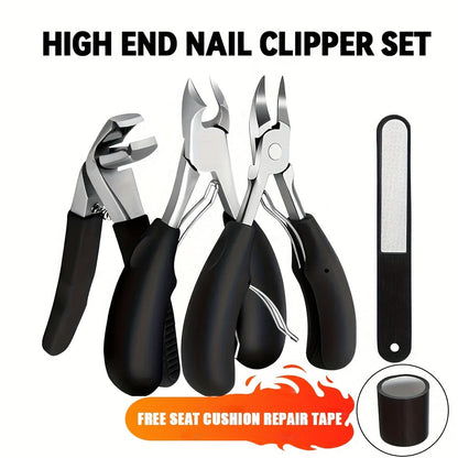 Heavy Duty Nail Clippers Set 4 Pack - Angled Stainless Steel Wide Mouth with Built-In Nail Catcher Mess-Free Thick Nail Trimmer for Men Women Seniors Fingernails Toenails Grooming Kit