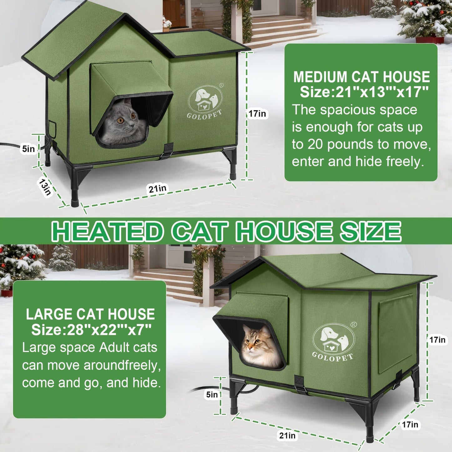 Elevated Cat House & Dog Bed with Detachable Heating Pad - Raised Outdoor Indoor Pet Bed for Cats Small Dogs, Durable Weatherproof Pet House with Removable Warm Pad, Multiple Sizes Available