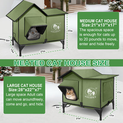 Elevated Cat House & Dog Bed with Detachable Heating Pad - Raised Outdoor Indoor Pet Bed for Cats Small Dogs, Durable Weatherproof Pet House with Removable Warm Pad, Multiple Sizes Available
