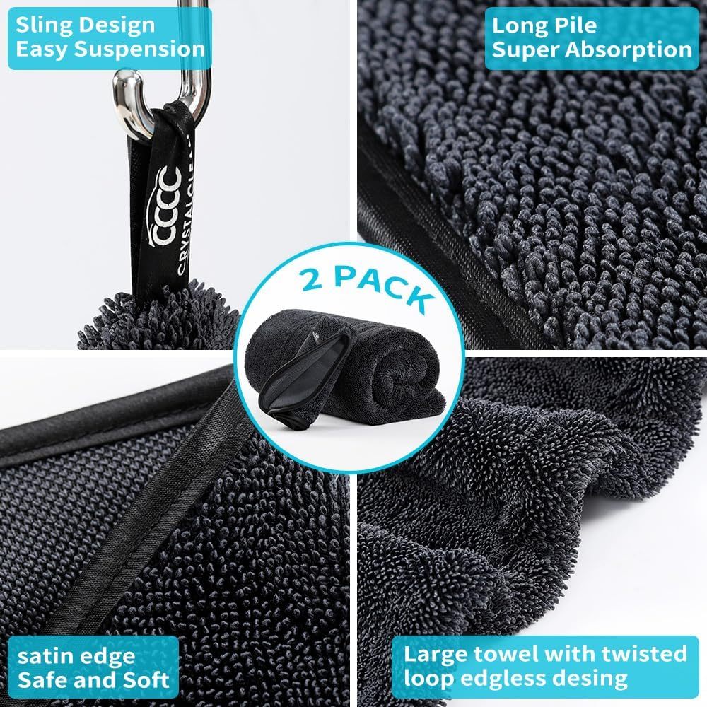 Extra Large Pack of 2 Double Twisted Loop Quick-Drying Towel | 24X36 Inches 1400GSM And 12X12 Inches | High Absorbency | Leaving No Streaks | Designed for Car Detailing