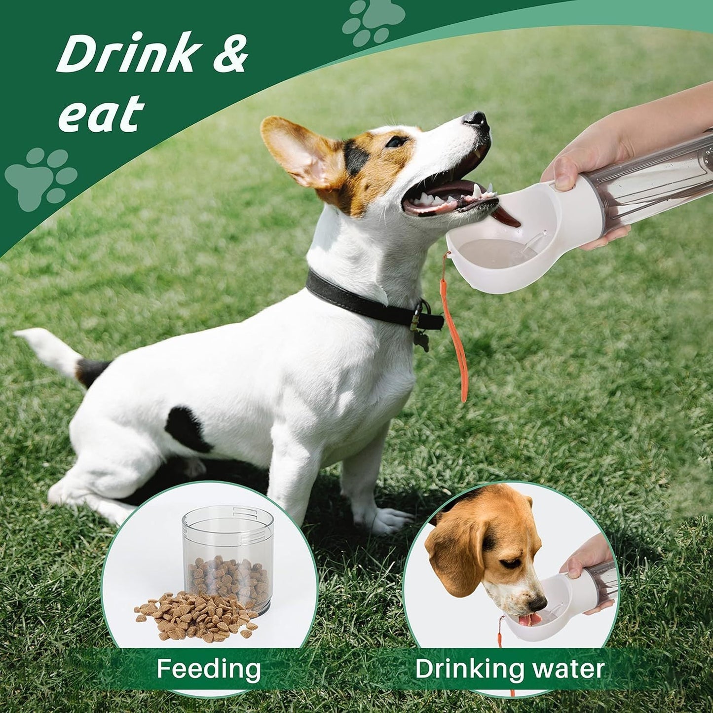 Portable Dog Water Bottle 3-in-1 – Travel Water Dispenser, Food Container & Poop Bag Holder for Dogs, Leak-Proof Silicone & ABS, Lightweight Outdoor Pet Water Bottle for Walks, Hiking & Camping | 300ml / 500ml