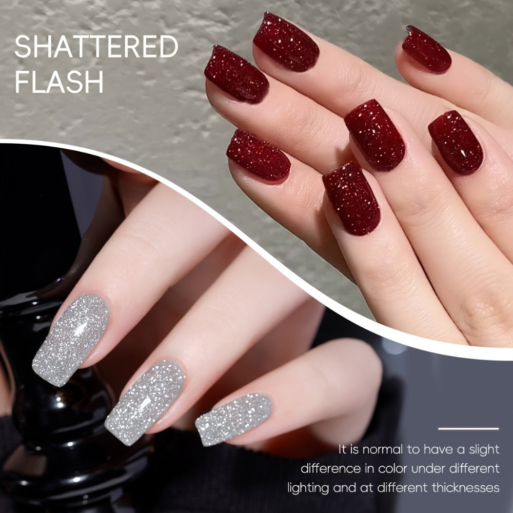 Explosive Glitter Gel Nail Polish 2pcs Shattered Flash Silvery Red – High Saturation Sparkle Long-Lasting Gel in Gilt Bottle, Christmas Holiday Salon Manicure Nail Art Gift for Women