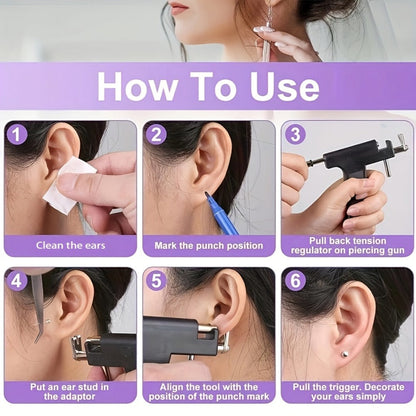 Ear Piercing Tool Set Reusable - Safe Ear Piercing Kit with Ear Studs, Professional Piercing Gun for Home & Salon Use, Unisex, Hypoallergenic Ear Studs Included, Multiple Combination Options