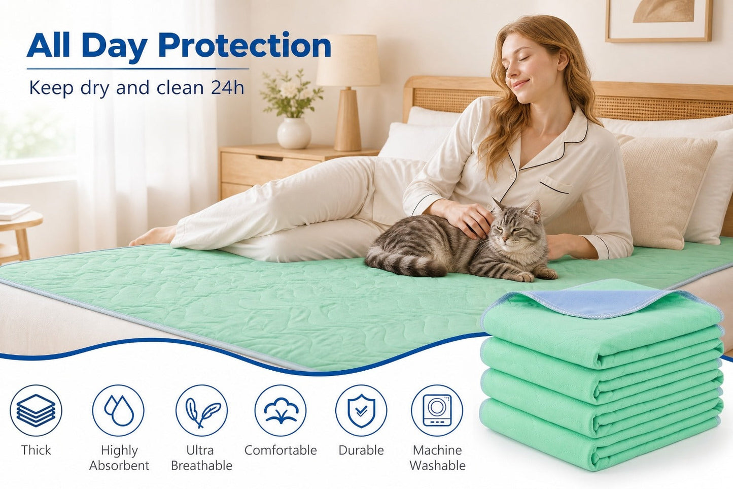 Washable Reusable Underpads 36x36 Inch Extra Heavy Absorbency Waterproof Bed Pads for Adults Kids and Elderly Quick Drying Leak-Proof Mattress Protector Pee Pads for Dogs and Puppies Couch Sofa Floor Protection