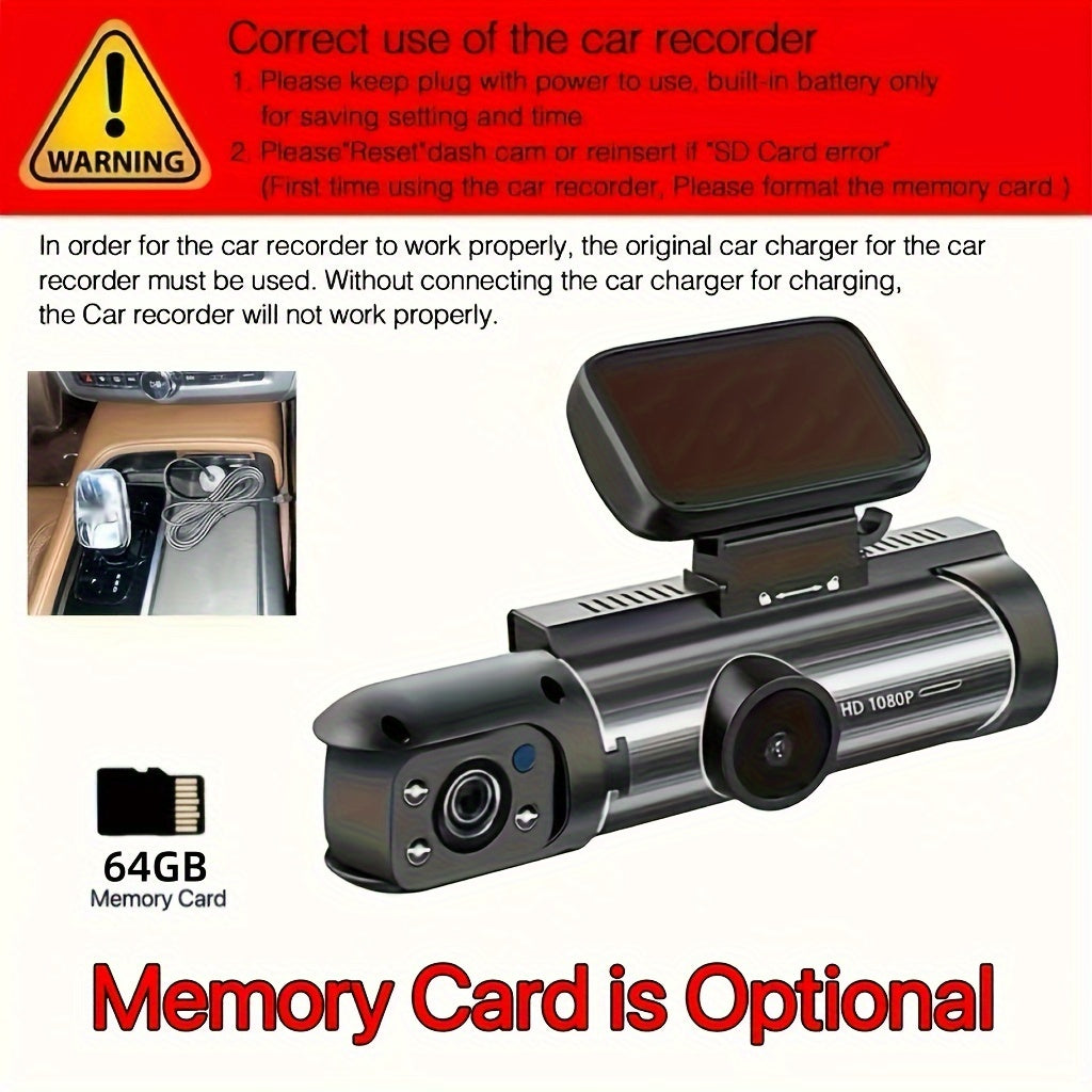 Pomeranian 1080P Dual Camera, Car Dashboard Camera, Front And Interior, Car Camera with Infrared Night Vision, Circular Recording, Wide-angle Car DVR Camera with 3.16-inch IPS Screen, Dual Lens Video Camera, Optional Cardless/64GB Memory Card