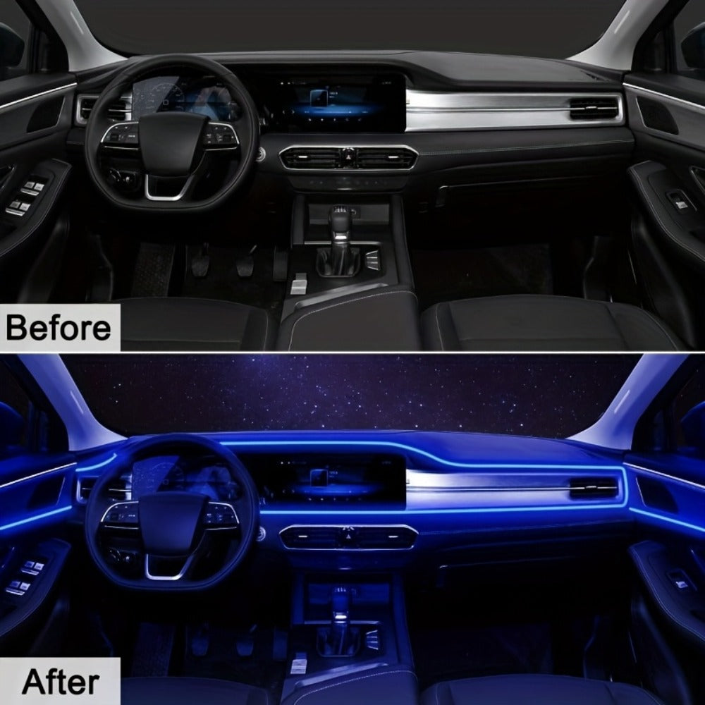 Car Interior Ambient Light Strip 3M, APP Control Music Sync 7-Color LED Atmosphere Lighting Kit for Door Console Dashboard, Rhythm-Reactive Neon Accent Lights for All Vehicles