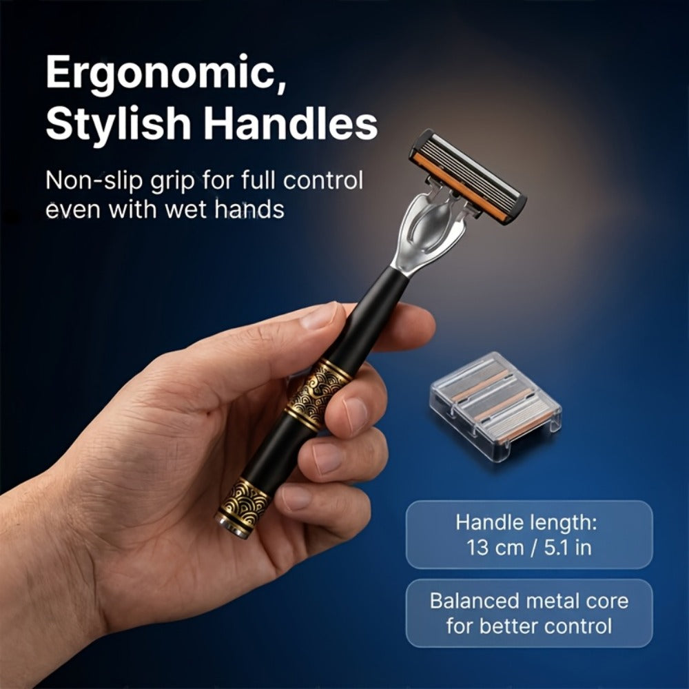 Men's Razor Set with Stainless Steel Replacement Blades - Reusable Handle & High-Capacity Blade Kit for Smooth Close Shave, Precision Grooming for Men, Multiple Bundle Options