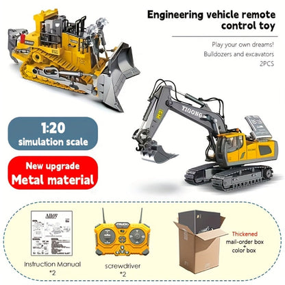 Remote Control Excavator Toy Set for Kids with Metal Shovel Bucket LED Lights & 1200mAh Rechargeable Battery – 2.4GHz RC Construction Vehicle for Boys Ages 6+, Birthday Christmas Gift, Multi-Vehicle Options