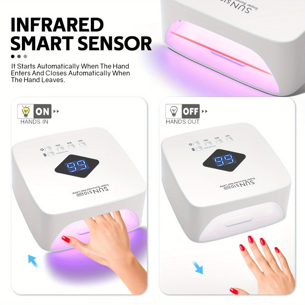 LED Nail Lamp Rechargeable HD Display Smart Nail Dryer Fast Cure All Gel Polish UV Light Cordless Portable Low Heat Mode Home Salon Professional Manicure Pedicure Tool White