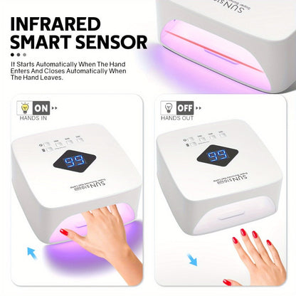 LED Nail Lamp Rechargeable HD Display Smart Nail Dryer Fast Cure All Gel Polish UV Light Cordless Portable Low Heat Mode Home Salon Professional Manicure Pedicure Tool White