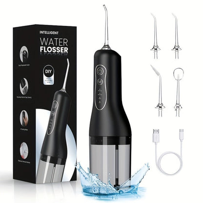 Water Flosser Cordless Oral Irrigator 4 Modes 4 Nozzles Rechargeable IPX7 Waterproof Portable Deep Cleaning Gum Care Dental Hygiene for Braces Travel Home Gift Black