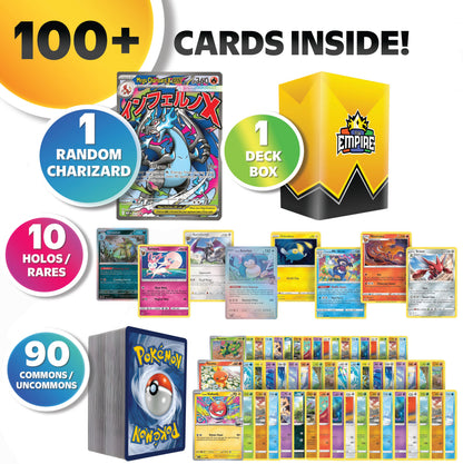 Charizard Guaranteed Pokemon Bundle – 100 Cards with 1 Charizard Rare Card Guaranteed | 10 Holos & Rares | TCG Storage Box Included | Gift for Kids & Collectors Ages 6+