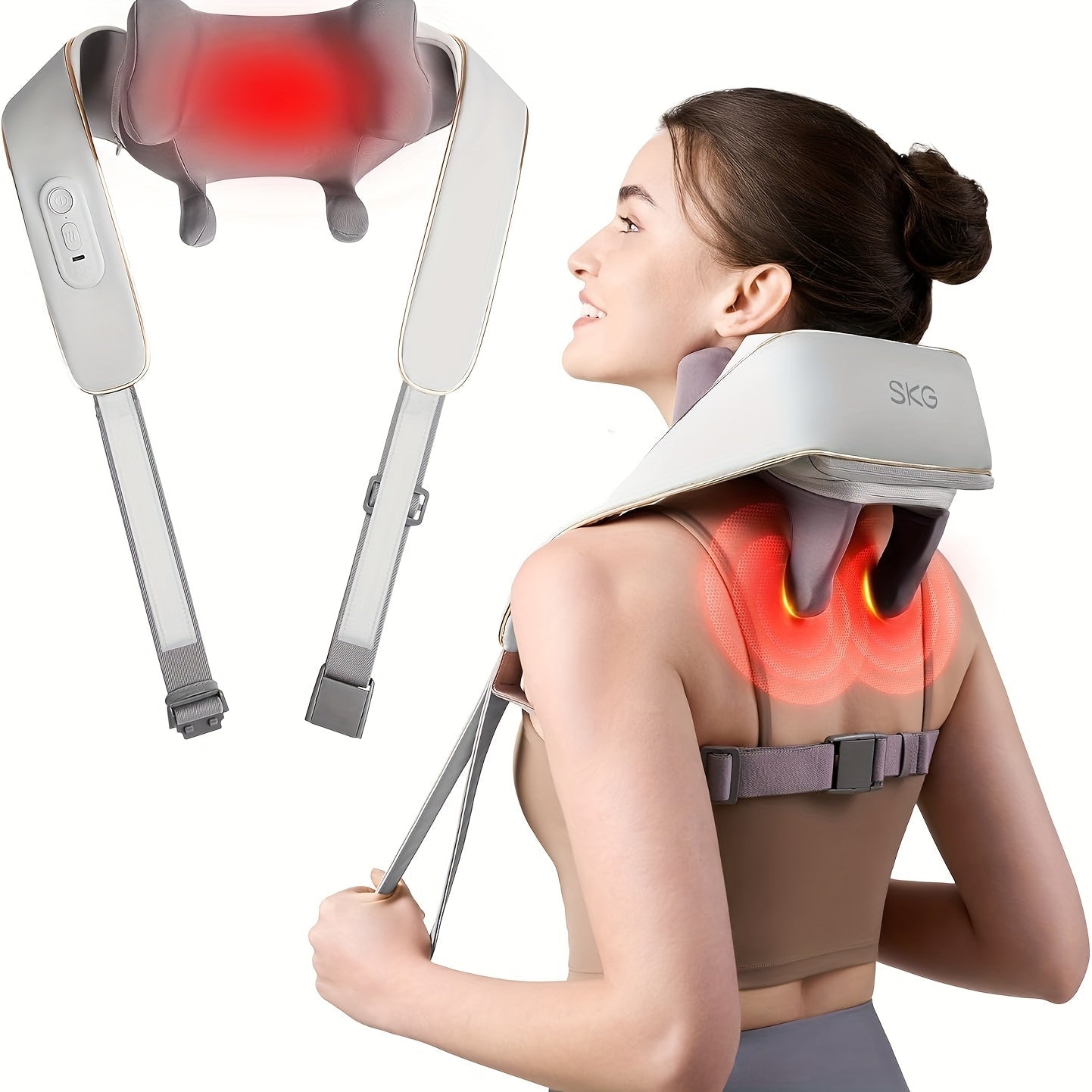 Wearable Neck & Shoulder Massager with Heat – 6D Bionic Hand Kneading Trapezius Massager, 9 Modes 3 Intensities 40-45°C Heat, Hands-Free Deep Tissue Massage for Home & Office, Gift for Women Men Mom