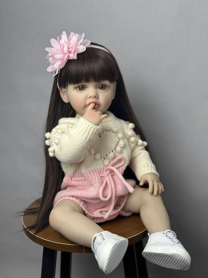Reborn Baby Doll 22 Inch Full Vinyl Body Bath-Safe with Lifelike Weight Acrylic Eyes & Wig Hair – Includes Clothes Pacifier Bottle & Birth Certificate, Realistic Newborn Girl Gift for Kids & Collectors 55cm