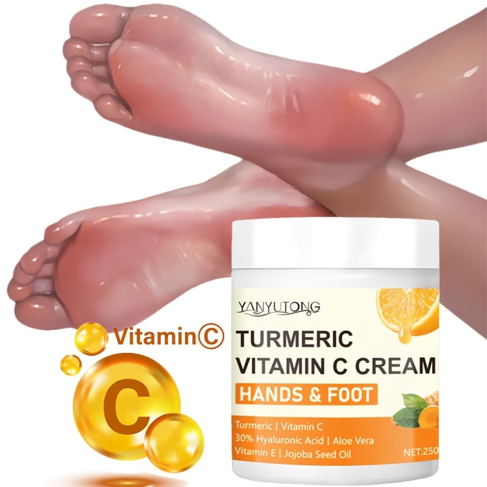 Turmeric Vitamin C Hyaluronic Acid Foot Cream for Dry Cracked Heels Deep Hydration Repair Moisturizer Elbows Rough Skin Gentle Exfoliating Heel Balm 250g