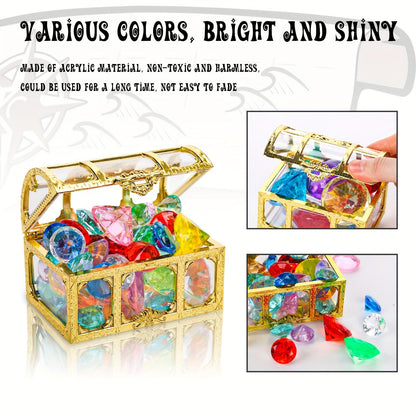 Pool Diving Gems 50 Piece Set with Pirate Treasure Chest – Underwater Acrylic Gemstone Dive Game for Kids | Swimming Pool Toy for Boys & Girls, Summer Birthday Party & Pool Party Gift