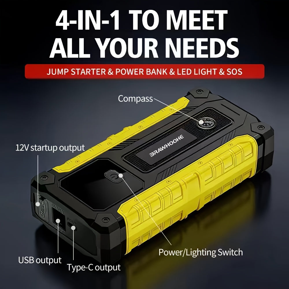 5-in-1/10IN1 Portable Car Battery Jump Starter With Tire Inflator 12V Fast Start, Battery Boost, USB I/O, LED Emergency Light, Reliable Power, Roadside/Vehicle Emergency Tool 4000A/12000A Portable Wireless Car Jump Starter Battery Portable
