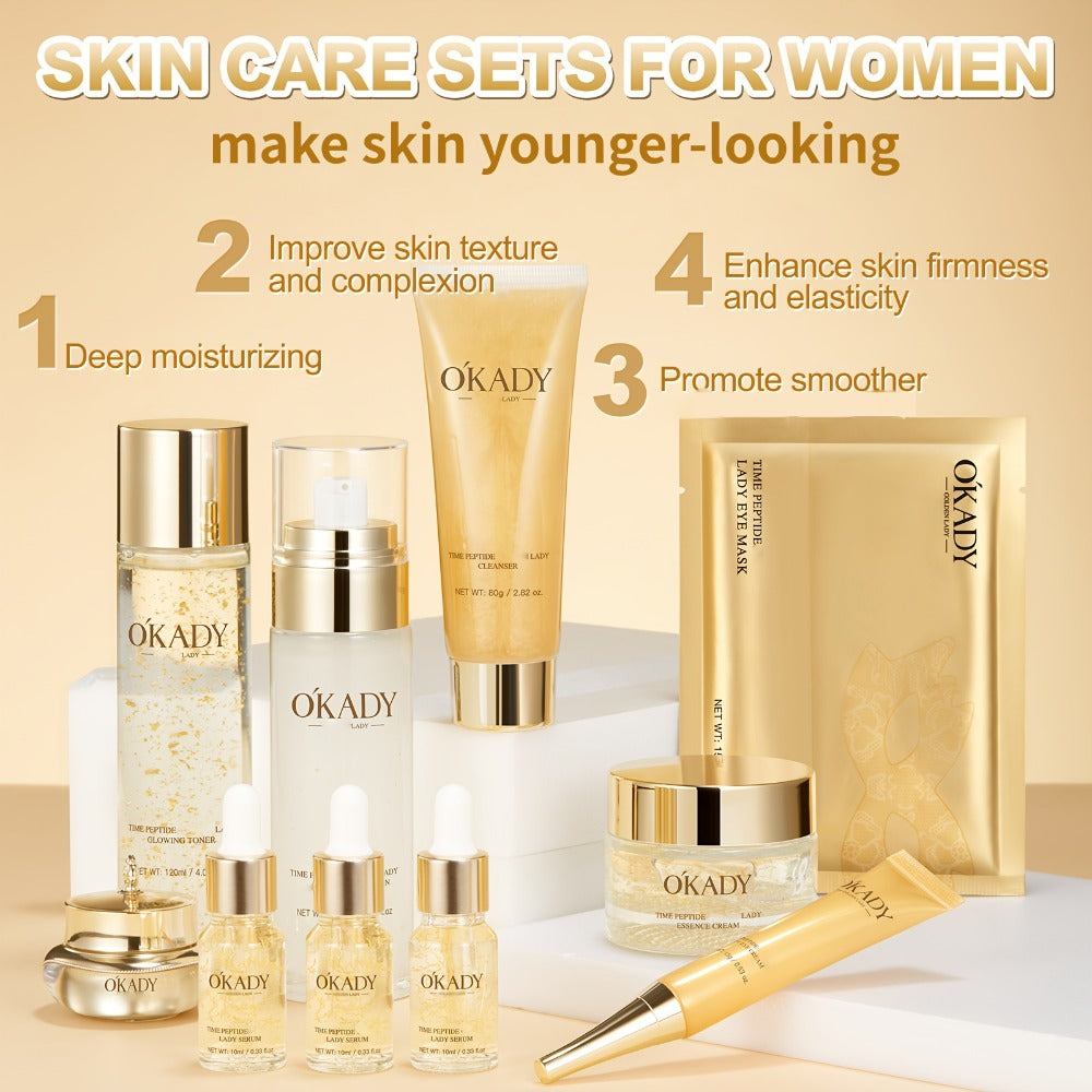 Anti-Aging Skin Care Set for Women 24K Gold Polypeptide Complete Day & Night Routine Peptide Face Care Kit Firming Brightening All Skin Types Luxury Gift Set