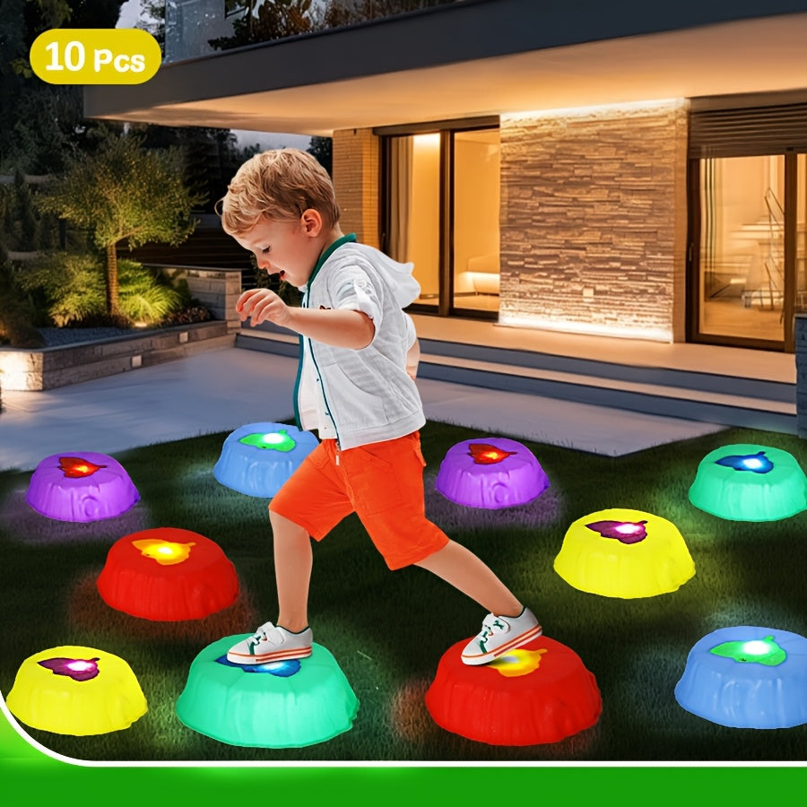 Light-Up Stepping Stones for Kids 10 Piece Glow Balance Training Sensory Coordination Game Indoor Outdoor Activity Toy Party Birthday Christmas Gift Boys Girls Ages 3+