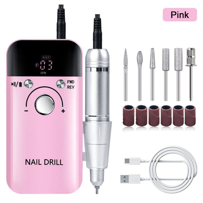 Nail Drill Machine 45000RPM Forward Reverse Rotation Rechargeable with LCD Display Low Noise Electric Nail File for Gel Polish Removal Acrylic Nails Manicure Pedicure Home Salon White Pink Black Purple