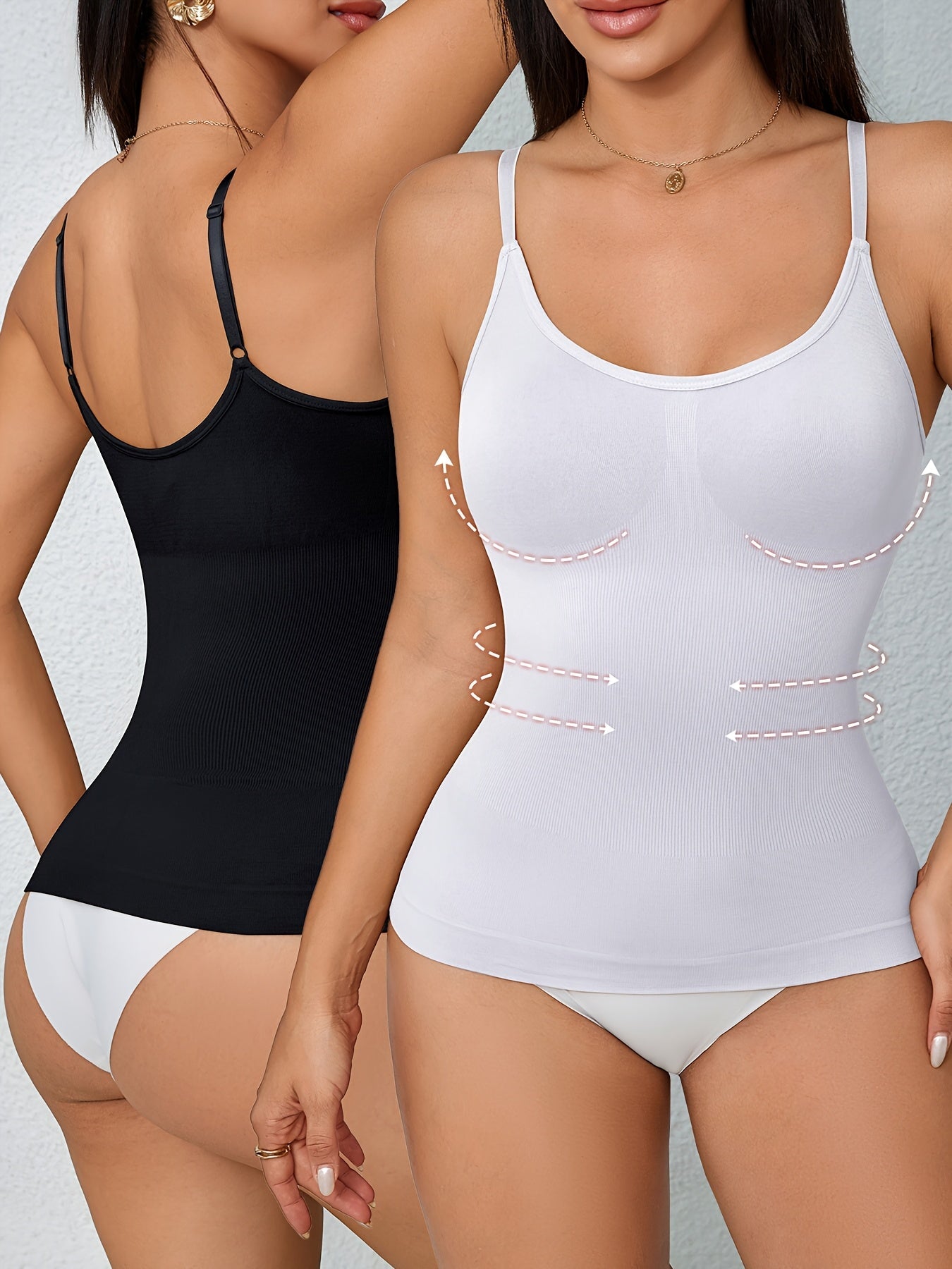 Women's Tummy Control Shapewear Camisole - Solid Color Body Smoothing, Black And White Color