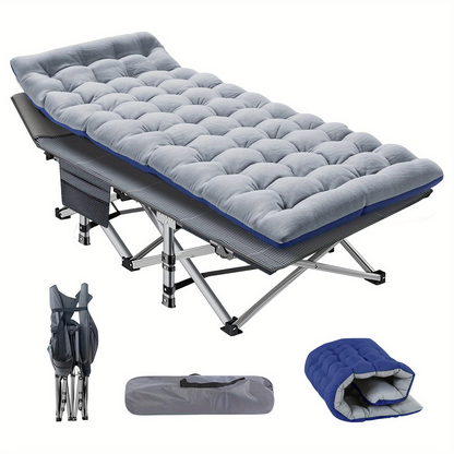 Heavy Duty Folding Camping Cot 75 Inch Portable Sleeping Bed with Carry Bag Guest Bed for Adults Outdoor Camping Hiking Home Use Gray Wine Red with Blue Mattress or Two Side Mattress
