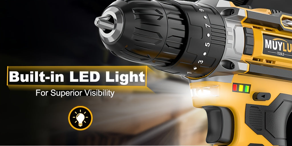 20V Cordless Drill Set, Impact Power Drill with 3/8 Inch Keyless Chuck, 18+3 Clutch Electric Drill with Work Light, Max Torque 45Nm, 2-Variable Speed And 2.0AH Batteries And Fast Charger