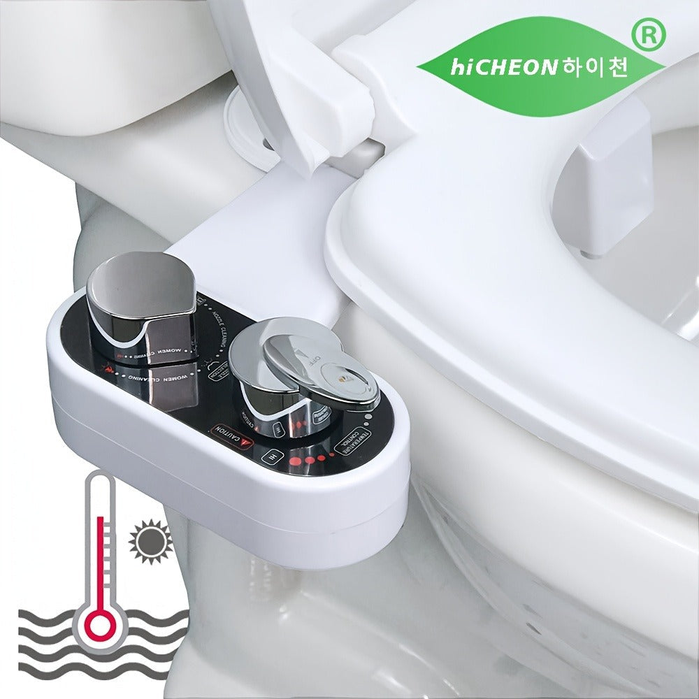 Bidet Attachment Hot and Cold Water – Dual Nozzle Non-Electric Toilet Seat Bidet, Rear & Feminine Wash, Self-Cleaning Retractable Nozzle, Adjustable Warm Water Pressure, Easy Install
