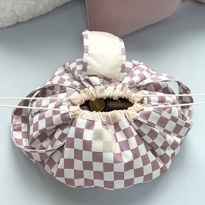 Drawstring Makeup Bag Wide Opening Flat Lay Oxford Fabric Machine Washable 12 Colors Travel Cosmetic Organizer Bag for Makeup Brushes Tools Accessories Toiletries Dorm Printed & Solid Colors