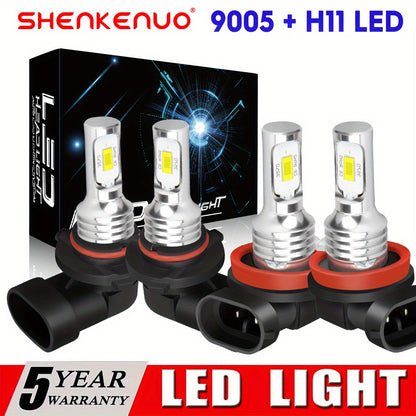 4pcs 9005+H11 36000LM 6000K Bright White LED Headlight Bulb High Low Beam Plug And Play, Without Battery