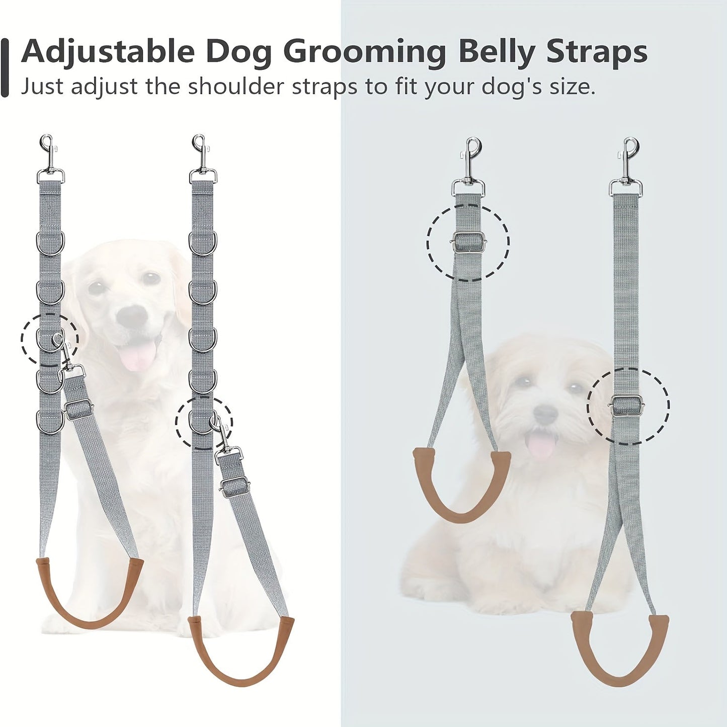 Dog Grooming Traction Rope Set 3pcs – Adjustable Restraint Loop with Rings, No Battery Needed, Pet Bathing & Styling Restraint Accessories for Professional Groomer Assistant Kit, Grey