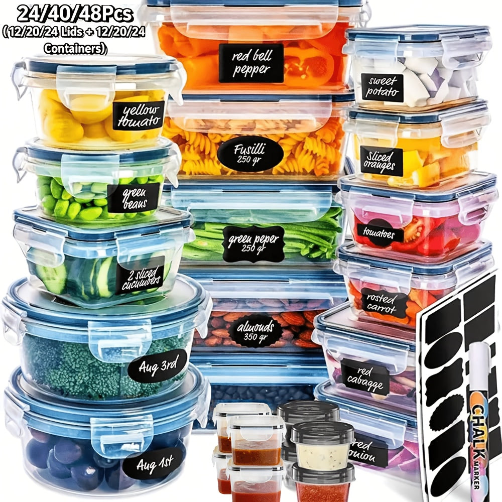 Sealed Food Storage Containers with Lids - Microwave Safe Outdoor Picnic Lunch Box Set for Salads, Fruits, Vegetables & Sandwiches, Durable Leak-Proof Meal Prep Containers, Available in 24/40/48pc Sets