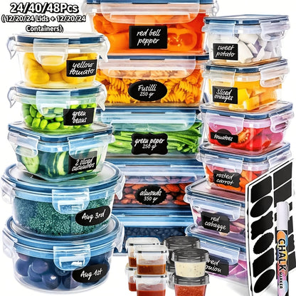 Sealed Food Storage Containers with Lids - Microwave Safe Outdoor Picnic Lunch Box Set for Salads, Fruits, Vegetables & Sandwiches, Durable Leak-Proof Meal Prep Containers, Available in 24/40/48pc Sets