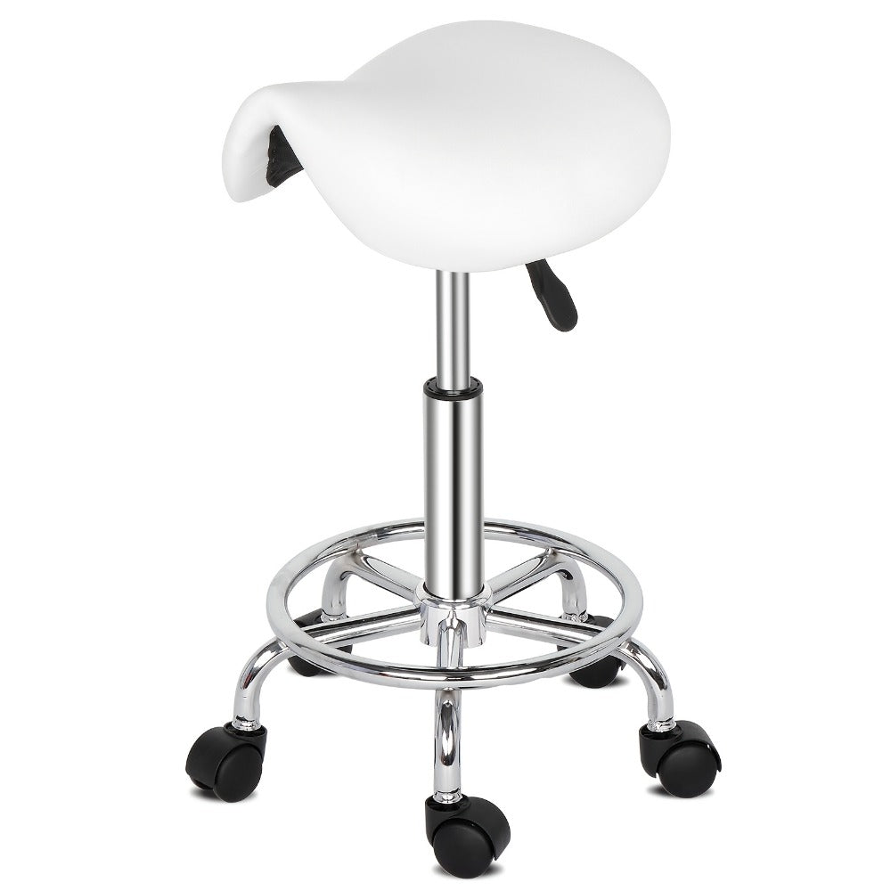 Saddle & Round Salon Stool with Backrest 360-Degree Swivel — Adjustable Height Professional Chair for Salon, Spa, Barber, Kitchen & Bistro, Black & White, 2 Styles