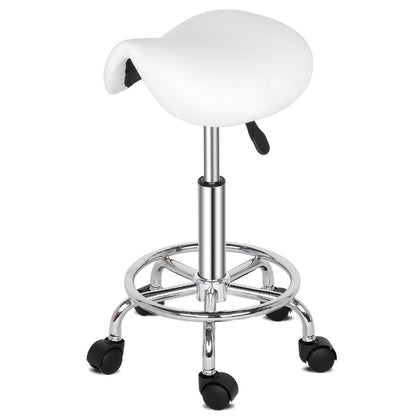 Saddle & Round Salon Stool with Backrest 360-Degree Swivel — Adjustable Height Professional Chair for Salon, Spa, Barber, Kitchen & Bistro, Black & White, 2 Styles