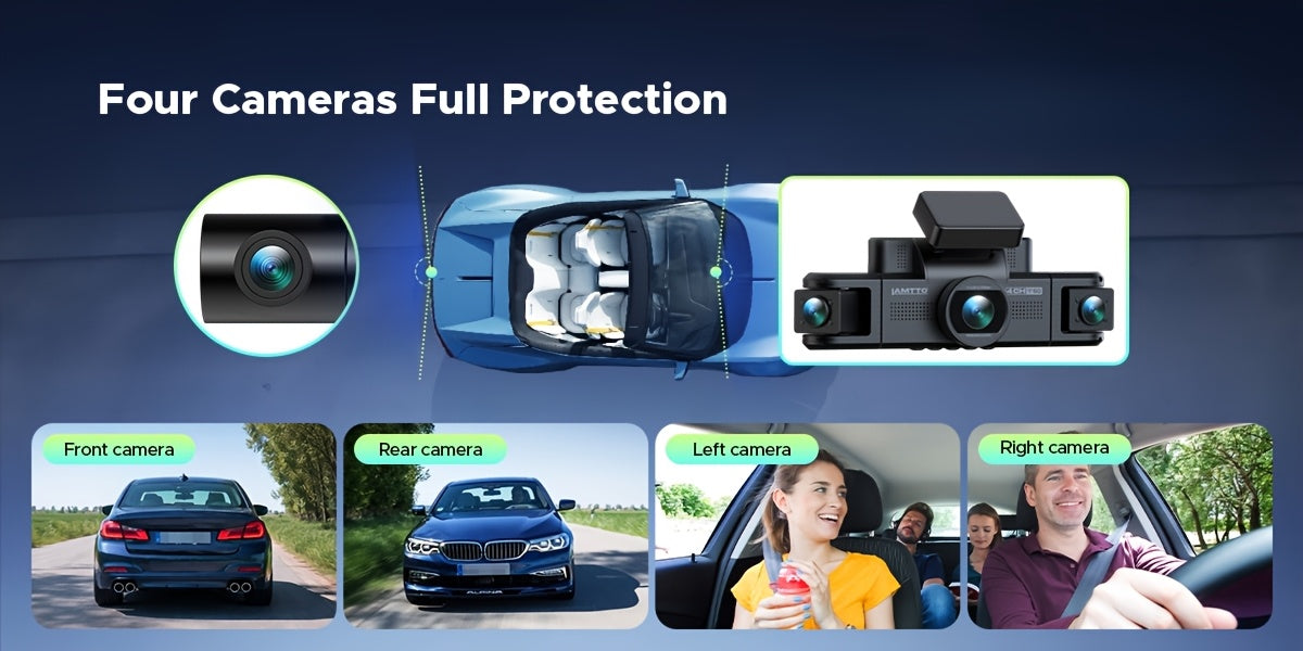 Lamtto 4 Channel Dashcam 360° View Dash Cam Front and Rear Inside 2K+1080P+1080P,+1080P, Dash Camera for Cars, 8 IR Lamps Night Vision, 5G WiFi & APP Control, G-Sensor, Parking Mode, with a Hardwire Kit